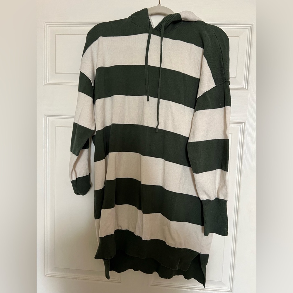 Striped Green and Cream Hoodie Dress